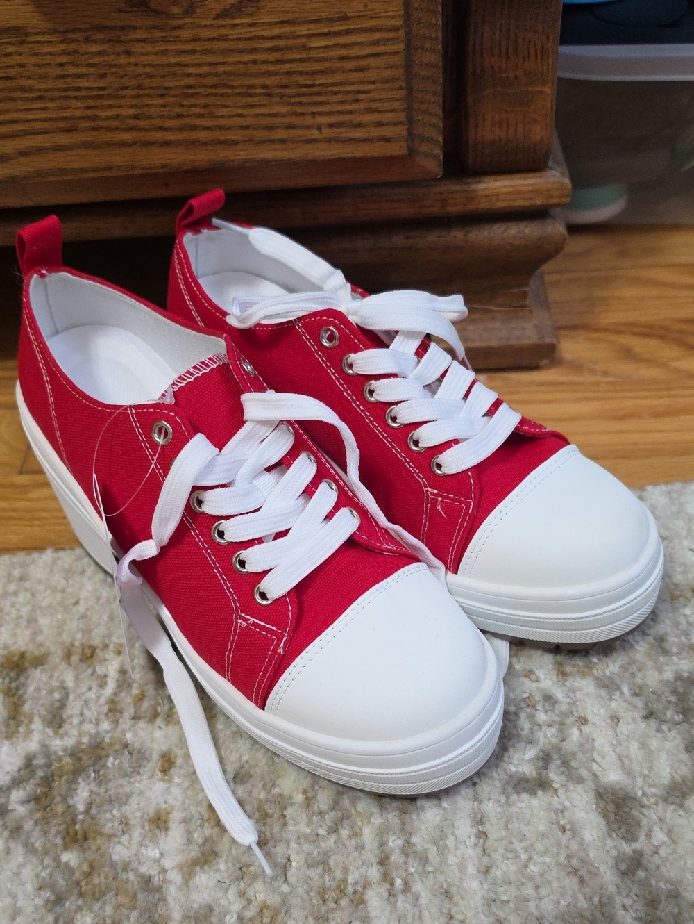 Red Canvas Low-Top Sneakers with White Toe